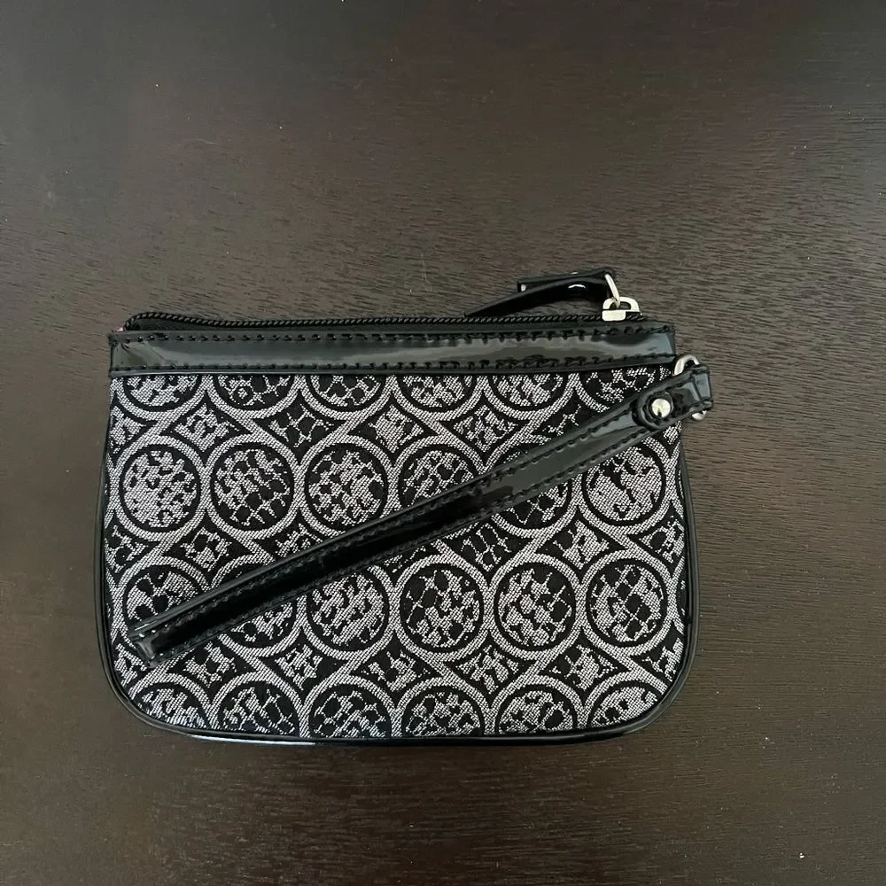 Nine West Black Gray Wristlet Zip Pouch Wallet Clutch Small Purse Strap